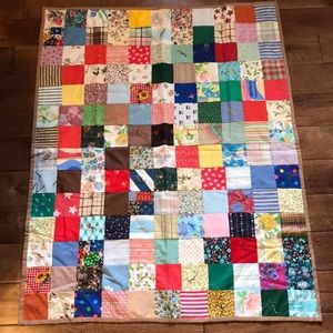 Vintage Homemade Quilted Crib Blanket Topper Patchwork Blanket